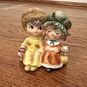 Vintage Couple Figurine with Dog and Cat